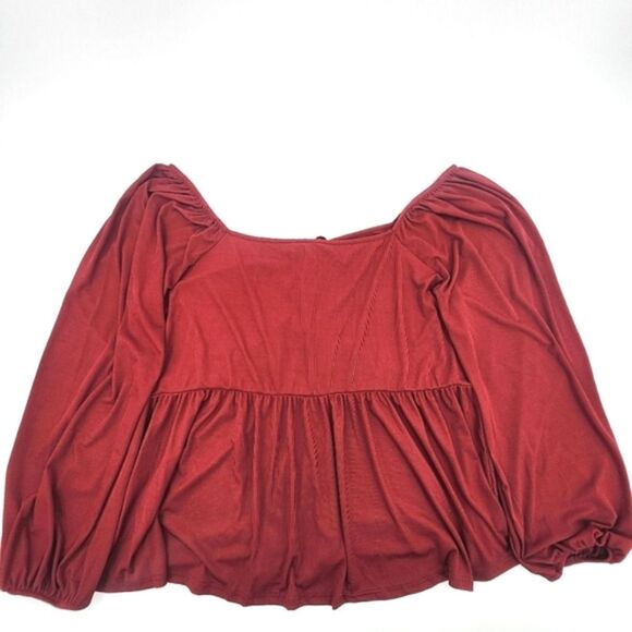 Peplum Blouse Tunic Top Shirt Women Size 5X Red Boho Cottegecore Peasant Prairie - Picture 2 of 7